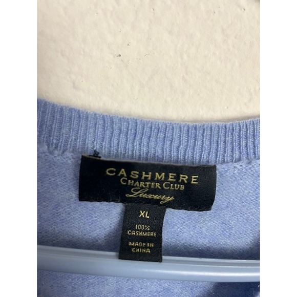 Cashmere Charter Club XL Luxury Sweater Womens V Neck Long Sleeve Blue Top - Picture 3 of 9
